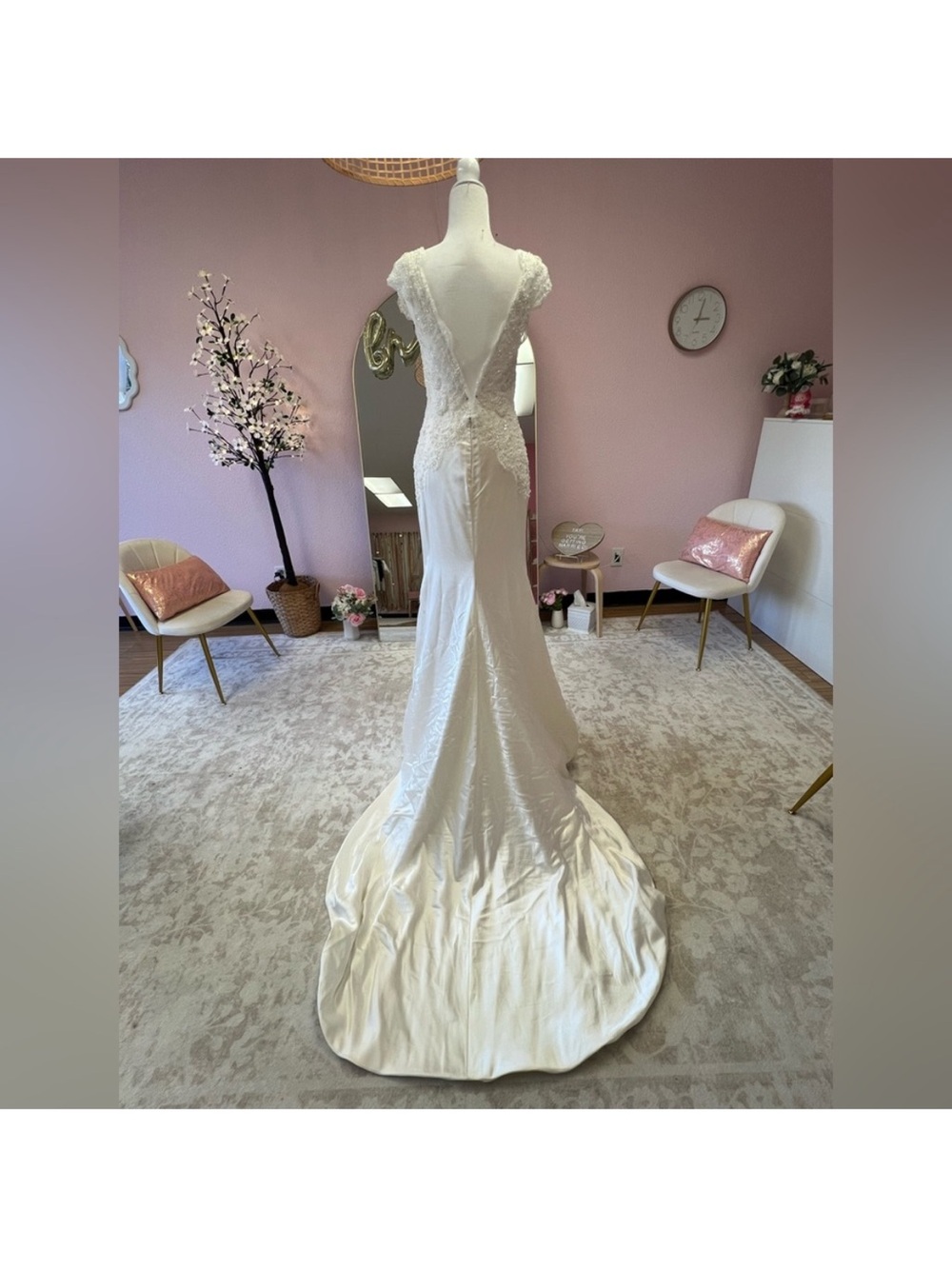 Lazaro Ivory Satin Mermaid Wedding Dress with Beaded Lace Bodice - Picture 16 of 17